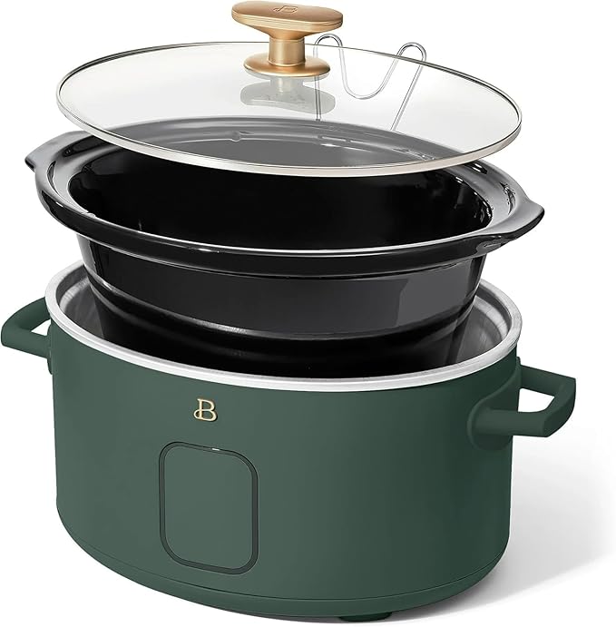 Beautiful 6 Qt Programmable Slow Cooker by Drew Barrymore - 5 Preset Cooking Functions, Digital Countdown Timer, Dishwasher-Safe Parts, and Cool-Touch Handles (Thyme Green)