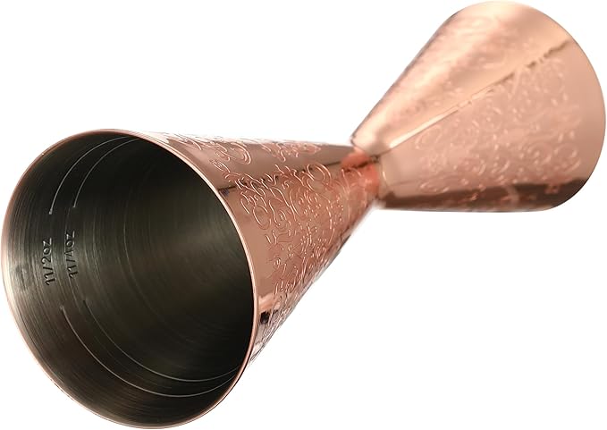 Double Cocktail Jigger Slim Style Measuring Jigger with Etched Pattern (Copper Plated Spirit)