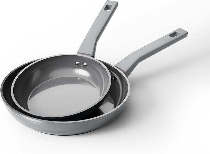 Sanho Ceramic Frying Pan Set, 8 & 10 Inch Non Toxic Non Stick Cookware Set, PFAS & PFOA Free, Induction Safe Pan, Dishwasher Safe, Gray
