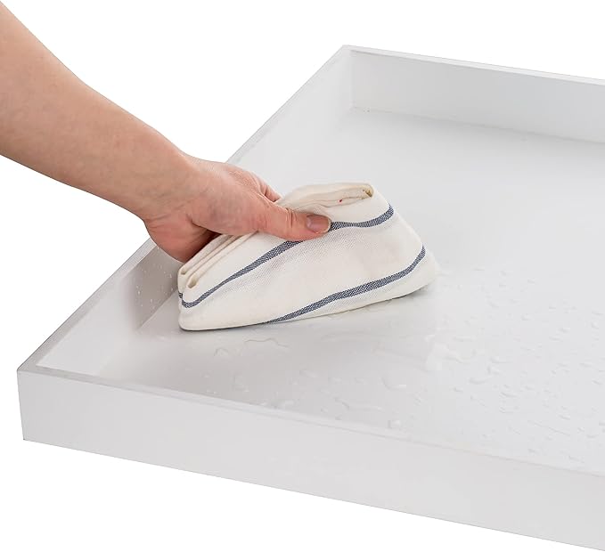 Hanobe Square Large Ottoman Tray: Modern Extra Large White Serving Decorative Trays with Cutout Handles for Living Room Coffee Table Home, 20"