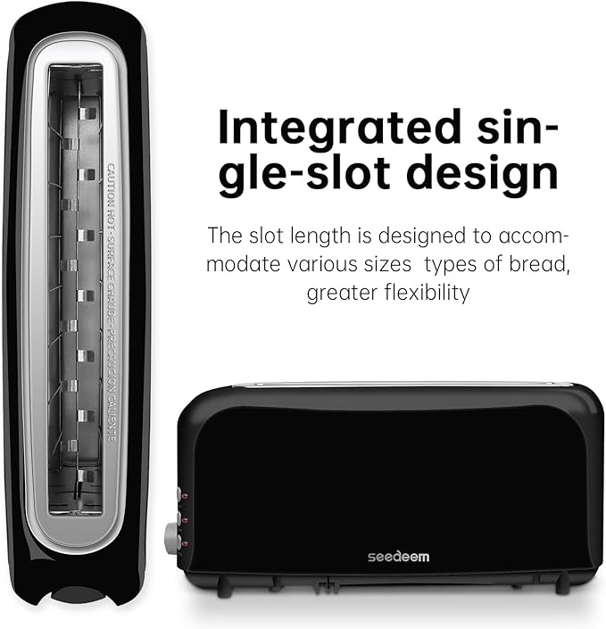 SEEDEEM 2 Slice Slim Toaster, Single 10" Long Slot Toaster Fits Bagels & Artisan Bread, 6 Shade Settings, Cancel/Reheat/Defrost, Removable Crumb Tray, Auto Shut-Off, Black
