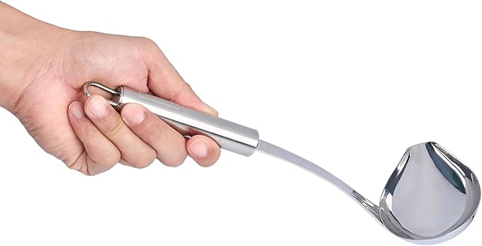 Ladle 1 Pack 2.5 oz Ergonomic Handle Serving Ladle with Pour Spout Precision Pouring Durable Stainless Steel Silver Utensil For Soups, Gravies, Buffet Use