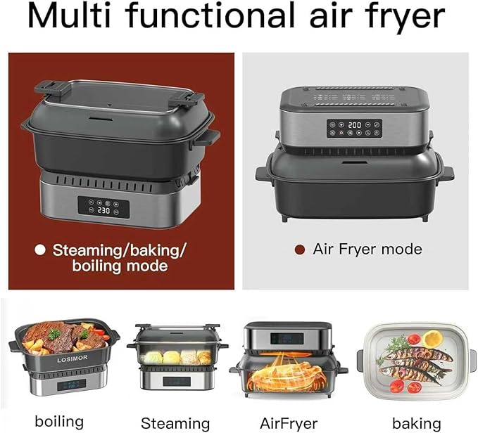 3-in-1 Air Fryer Oven, 6.32QT with See-Through Window, 4 Presets Touchscreen, Multi-Cooker for Air Frying, Roasting, Baking, Dehydrate, Reheat & Stewing, Turbo Crisp Technology, No Flip Needed