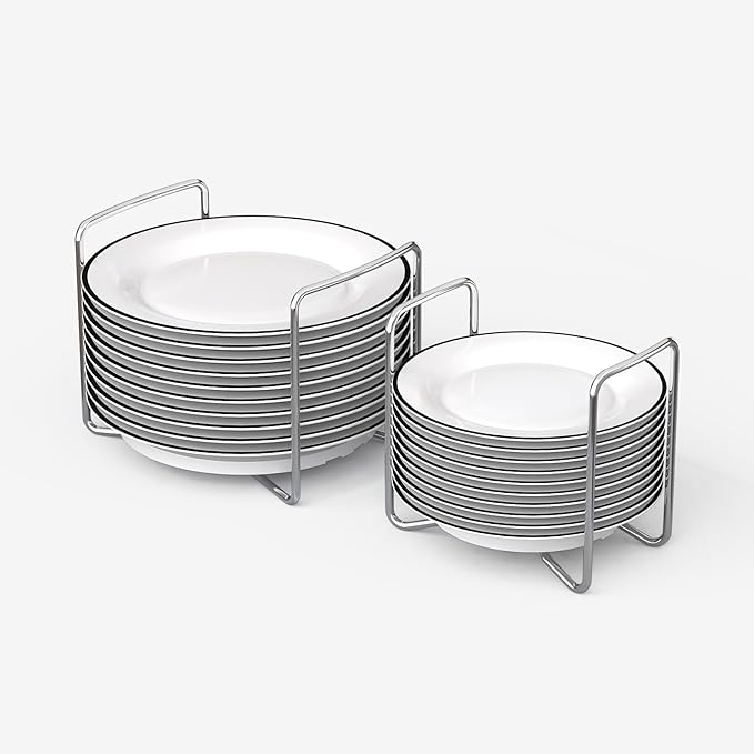 Adjustable Bamboo Dish Drying Rack - Stainless Steel 304 Dish Rack for Kitchen | Counter Home Essentials for Efficient Dish Organization and Drying (White, 1*Small&1*Large)