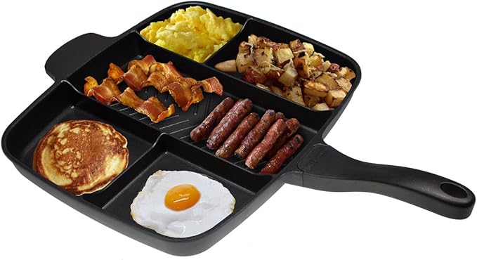 Master Pan Non-Stick Divided Grill/Fry/Oven Meal Skillet, 15", Black