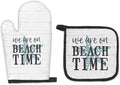 Beach Themed Gifts Oven Mitts and Pot Holders Sets, Coastal Beach House Kitchen Accessories Sets, Rustic We are on BeachTime Heat Resistant Oven Glove Potholders for Kitchen Cooking Baking BBQ