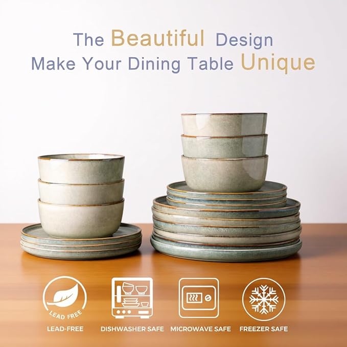 AmorArc Stoneware Dinnerware Sets,Round Reactive Glaze Ceramic Plates and Bowls Sets,Highly Scratch Resistant | Dishwasher & Microwave Safe,Service for 8 Dishes Set (24pc)