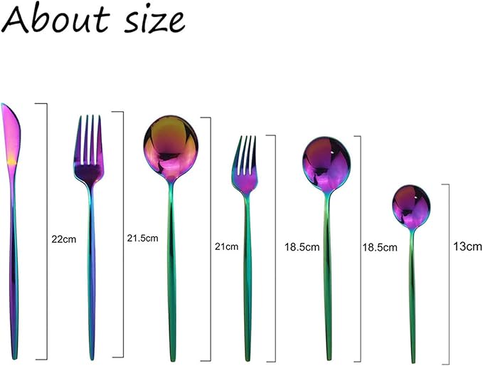 JASHII Silverware Set, Mirror Polished Rainbow Flatware Cutlery Service for 6, Shiny Finish 36 Pieces Stainless Steel Utensils Dinner Knife Fork Spoon Dessert Fork Salad Spoon Dishwasher Safe