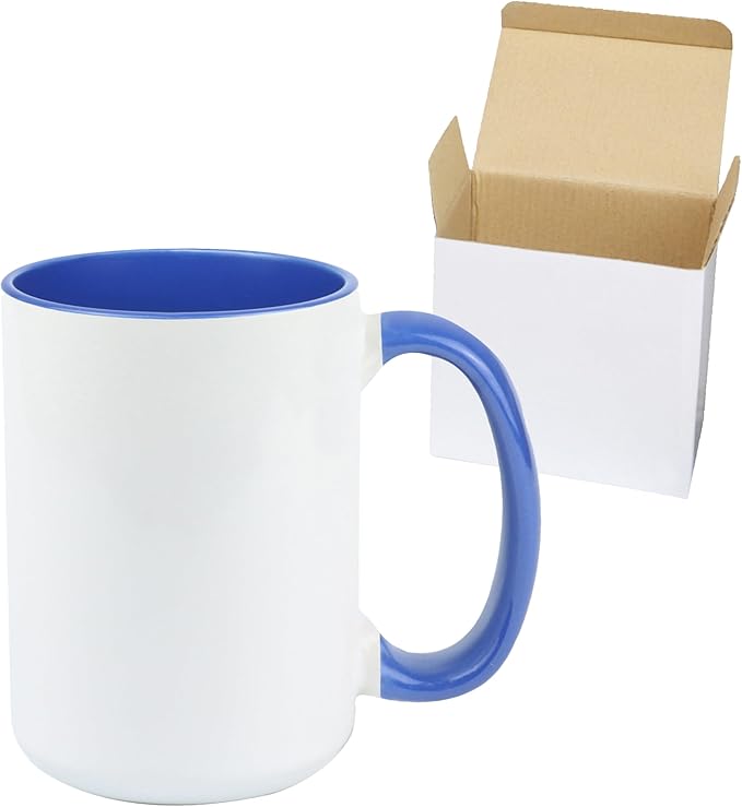 Ceramic 15oz White Sublimation Coffee Mug, Dark Blue, Case of 12