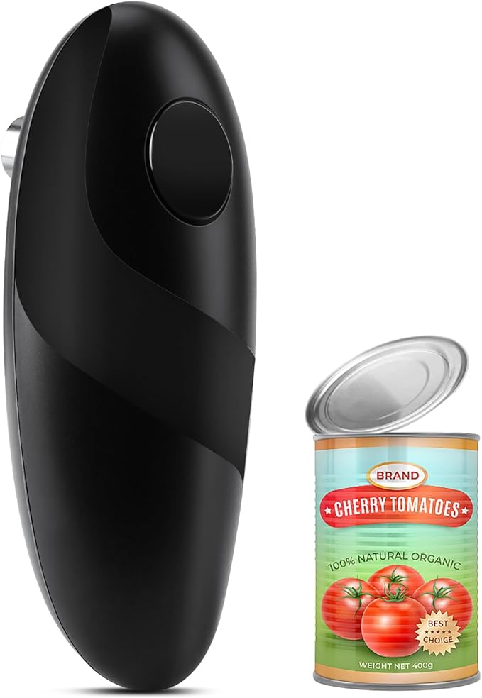 Battery Operated Electric Can Opener – Automatic, Hands-Free, Smooth Edge, One-Touch Jar Opener for All Can Shapes and Sizes, Portable and Safe Kitchen Gadget, Easy to Use for Seniors and Arthritis
