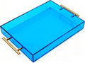 Acrylic Serving Tray with Handles Large Ottoman Food Decorative Tray for Coffee Table Tea Fruit Snack Kitchen Bar Platter, 17x13’’, Sky Blue