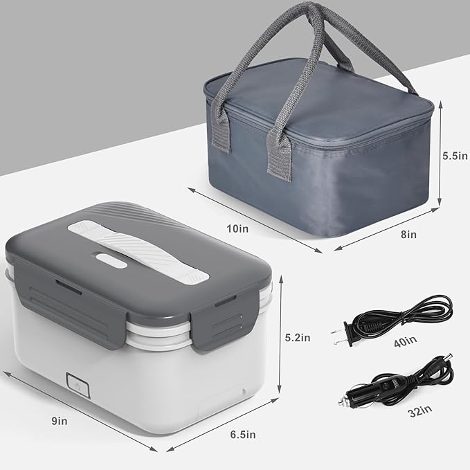Electric Heated Lunch Box for Car Truck Home 1.8L 100W Portable Food Warmer with 12V/24V/110V/220V Hot Meal for Work Travel Jobsite Camping Christmas Gifts White Elephant Gifts for Adults/Men/Woman