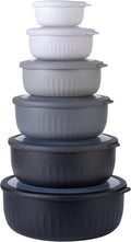 COOK WITH COLOR Prep Bowls with Lids- Wide and Deep Nesting Plastic Small Mixing Bowl Set with Lids, 12 Piece Set - Wide Bowls, Black/White