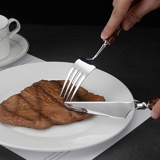 Wood Bamboo Silverware Set for 4 Cutlery Flatware Set Elegant Tableware Stainless Steel Cutlery Utensil Sets for Home Kitchen Restaurant Wooden Handle Dishwasher Safe 16 Pieces