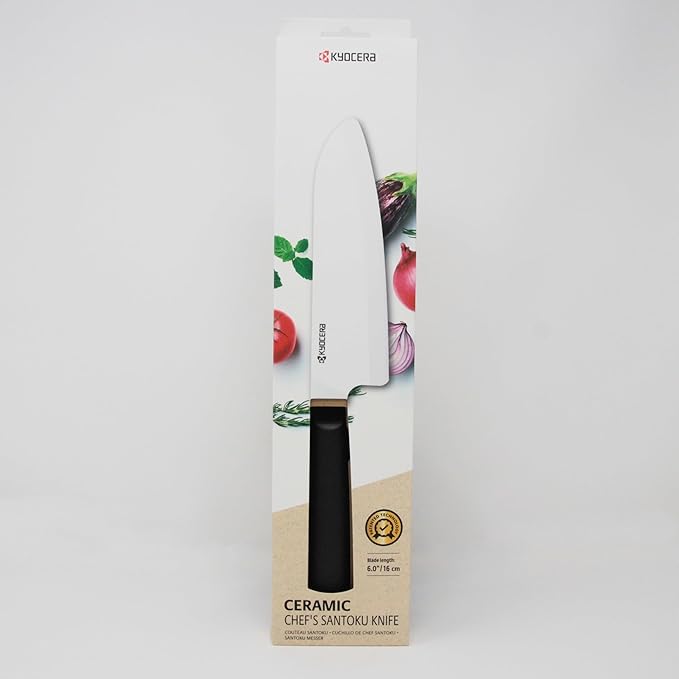 Kyocera INNOVATIONwhite 6" Ceramic Santoku Chefs Knife - White Z212 Blade with Non-Slip Black Handle