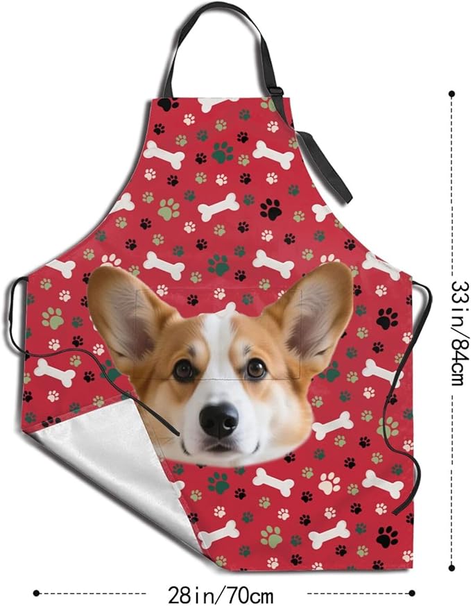 Custom Dog Face Apron for Men Women, Personalized Photo Bib Apron with Pockets, Customized Chef Aprons
