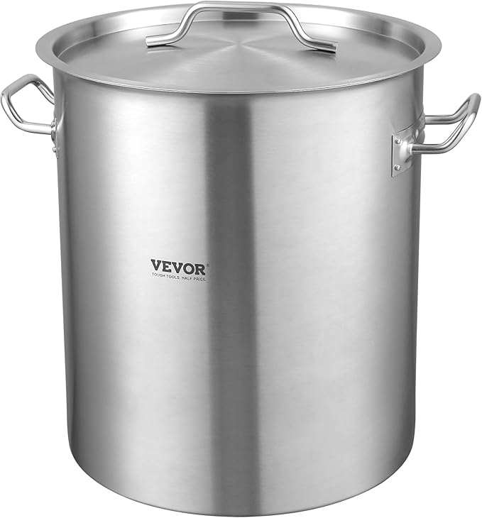 VEVOR Stainless Steel Stockpot, 42 Quart Large Cooking Pots, Cookware Sauce Pot with Strainer, Lid, and Handle, Heavy Duty Commercial Grade Stock Pot, Sanding Treatment, for Large Groups Events Silver