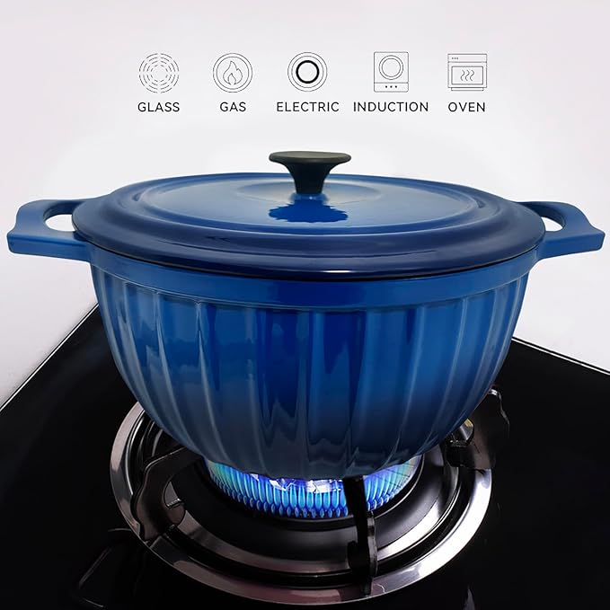 5 Quart Cast Iron Dutch Oven Pot with Lid, enameled cast iron pot, blue dutch oven, porcelain cast iron dutch oven, pot with lid blue