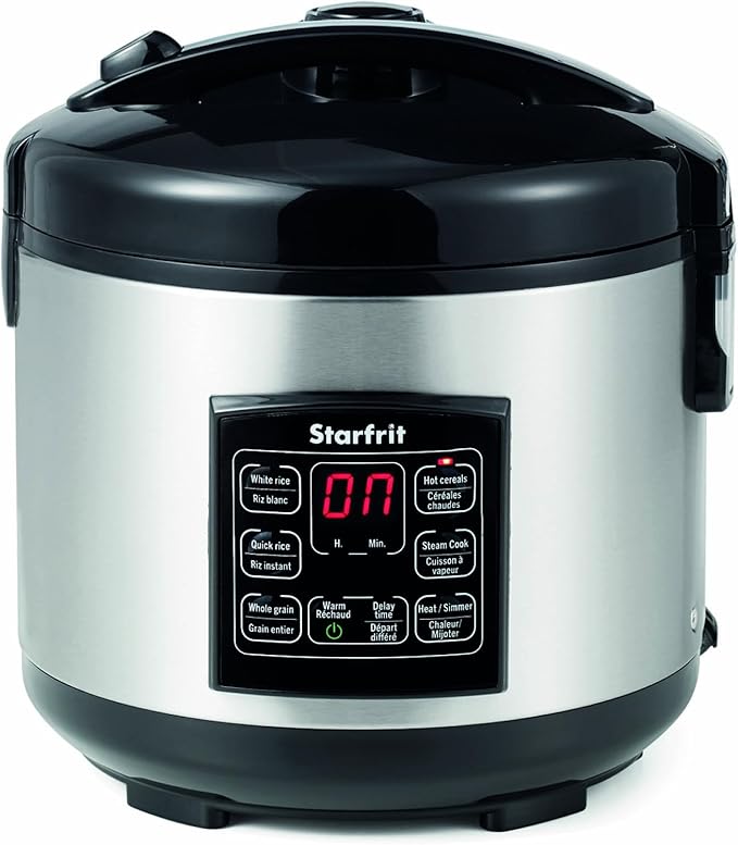 Starfrit Electric Rice Cooker - 14 Cups - Steamer Basket, Measuring Cup & Service Spoon - 500W - Silver