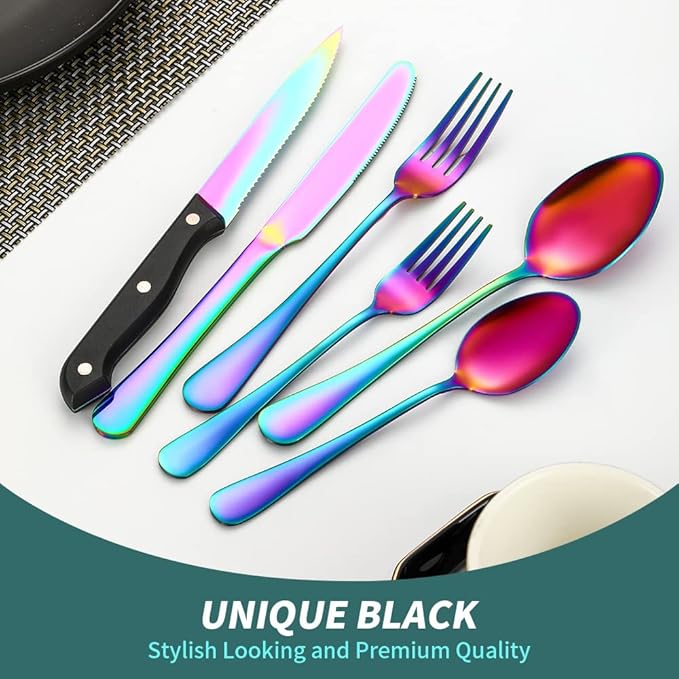 Rainbow Silverware Set For 4 Cutlery Stainless Steel Flatware 24 Piece Colorful Knives Fork Spoon Dishwasher Safe Eating Utensils For Festival Parties Restaurant