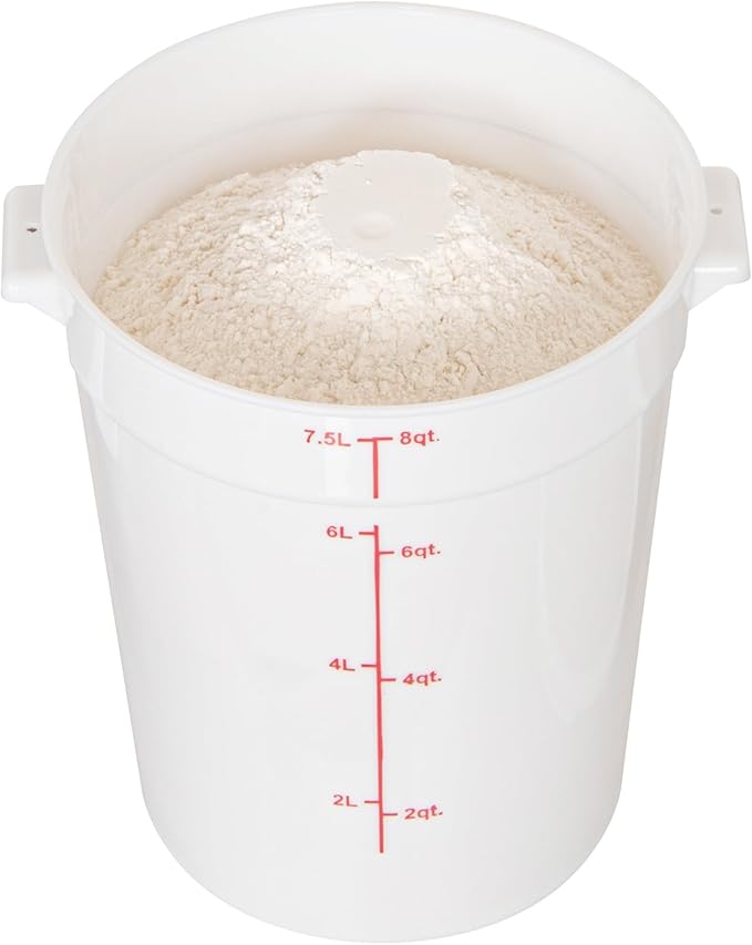 Restaurantware-Met Lux 8 Quart Food Storage Container, 1 White Storage Container - Lids Sold Separately, Red Volume Markers, Dishwashable Container, Side Handles, For Storing Foods