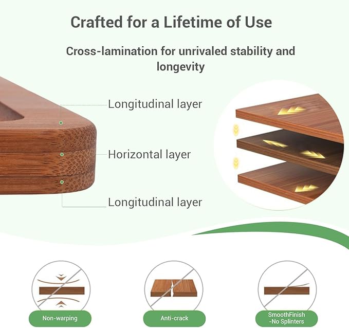 Bamboo Cutting Board for Kitchen, Wooden Cutting Boards 3-Piece with Deep Juice Groove Built-In Handles and Non-Slip Feet, Wood Chopping Boards Set for Meat Vegetables Fruit Ideal Gift for the Home