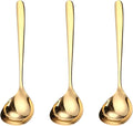 GuDoQi Soup Ladle, 3 Pack Durable 304 Stainless Steel with Polished Titanium Plated Big Volume Soup Spoon, Kitchen Gadget Utensil,8 Inch, Gold