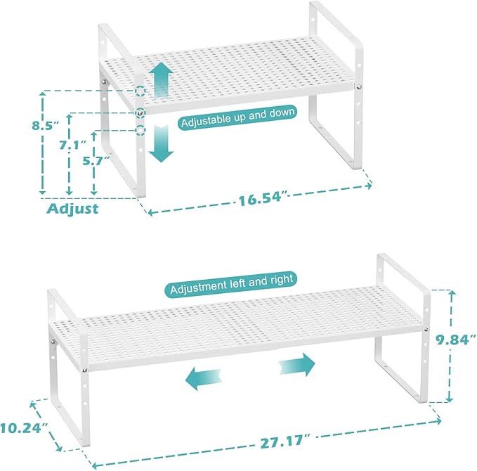 Cabinet Organizer Shelves,3 Pack of Expandable Spice Racks,Space Saving Storage Shelves for Kitchen,Pantry,Bathroom, Bedroom, Under Sink,Office,Table Surfaces & Counter,White Modern Style