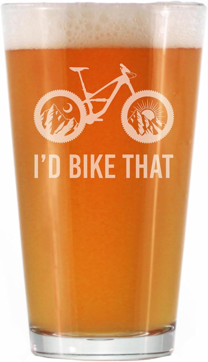 I'd Bike That - Pint Glass for Beer - Cool Bicycle Themed Decor and Gifts for Mountain Bikers - 16 oz Glasses