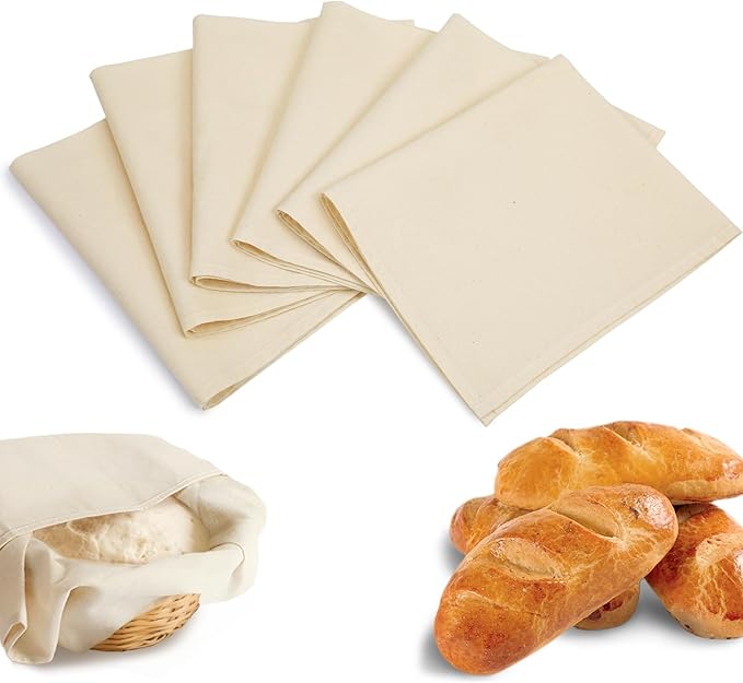 6pcs 100% cotton Tea Towels for Baking Sourdough - 14" x 18'' Unbleached Bread Basket Flour Sack Towels, Proofing Cover Cloth for Dough Raising, Bread Making Accessories Bakers Gift
