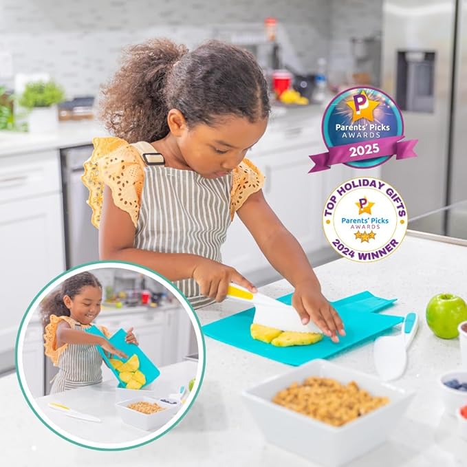 TOVLA JR. Premium Montessori Kid-Safe Knife & Cutting Board Set – Real Kitchen Tools for Toddlers & Young Kids Learning to Cook, Safe & Easy for Begin...