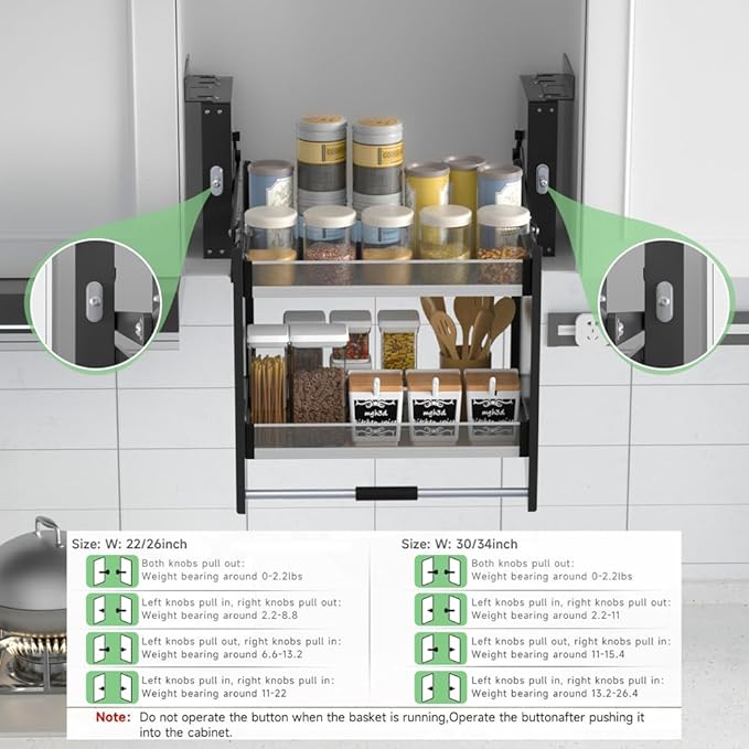 Pull Down Shelf for Kitchen Upper Cabinet, Heavy Duty Cabinet Organizer Large Storage Space, 26-28 Inch Width, Black