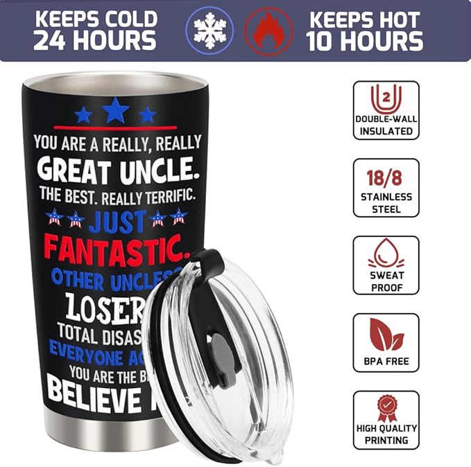 Gifts for Uncle Gifts from Niece Nephew - Great Best Uncle Ever Birthday Christmas Gift - 20 OZ Stainless Steel Insulated Travel Coffee Tumbler Cup