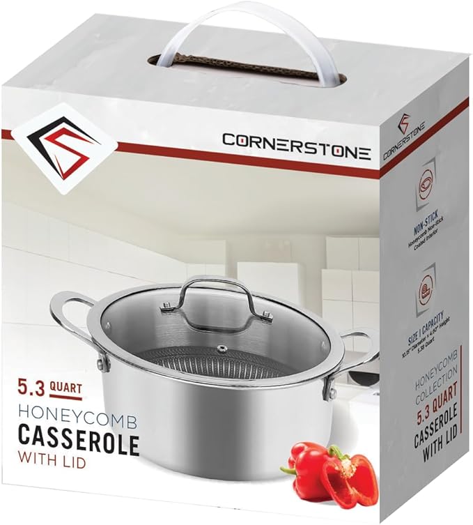 5.4QT Tri-Ply Stainless Steel Dutch Oven with Lid, Non Stick Honeycomb Stock Pot for Cooking, Large Nonstick Soup Pot with Handles, Induction Compatible Dutch Oven, Oven & Dishwasher Safe