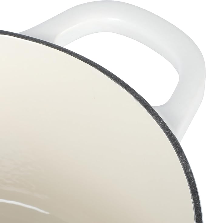 Crock Pot Artisan 6-Quart Round European Enameled Dutch Oven Pot With Lid - Matte Linen White w/Gold Knob