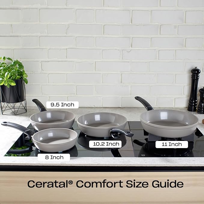 Fissler Ceratal Comfort Ceramic 9.5 Inch Non-Stick Frying Pan, Warm Grey, Made without PFAS