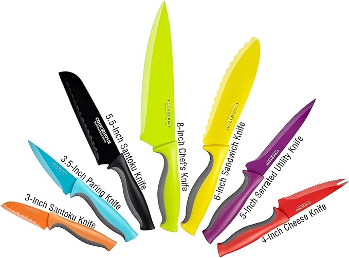 Cook N Home 14-Piece Coated Carbon Stainless Steel Knife Set with Sheaths, Multicolor