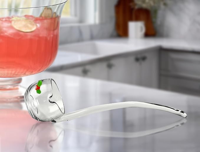 Artland Holly Days Punch Glass Ladle - Festive Holiday Kitchenware for Serving Punch, Soup, Sauces, and More - Elegant, Ergonomic Handle, Dishwasher Safe, Excellent Holiday Gift