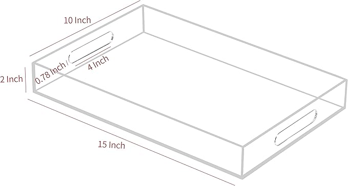 Acrylic Tray with Embedded Handle, 10x15 Inch, Clear