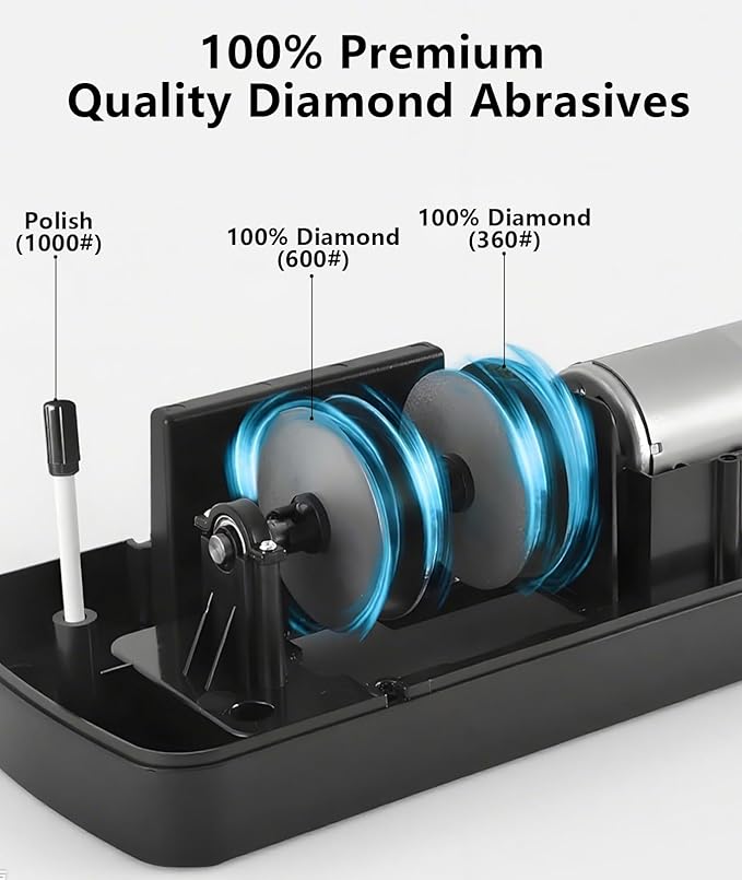 Professional Electric Knife Sharpener – Precision Sharpening for Kitchen Knives, Scissors & More – Diamond Abrasives & 3-Stage System (Black)