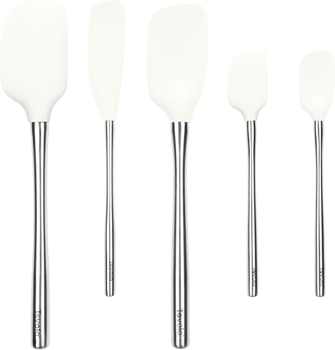 Tovolo 5-Piece Spatula Stainless Steel & Silicone Utensil Set (White): Jar Scraper, and Mini Spoonula