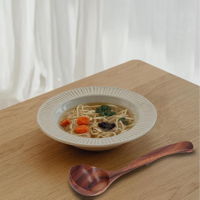 Teak Wooden Ladle - Long Heat-Resistant Handle, Deep Serving Spoon for Soup/Stews/Porridge, Sustainable Handcrafted, Smooth Finish (9.45×2.75in)