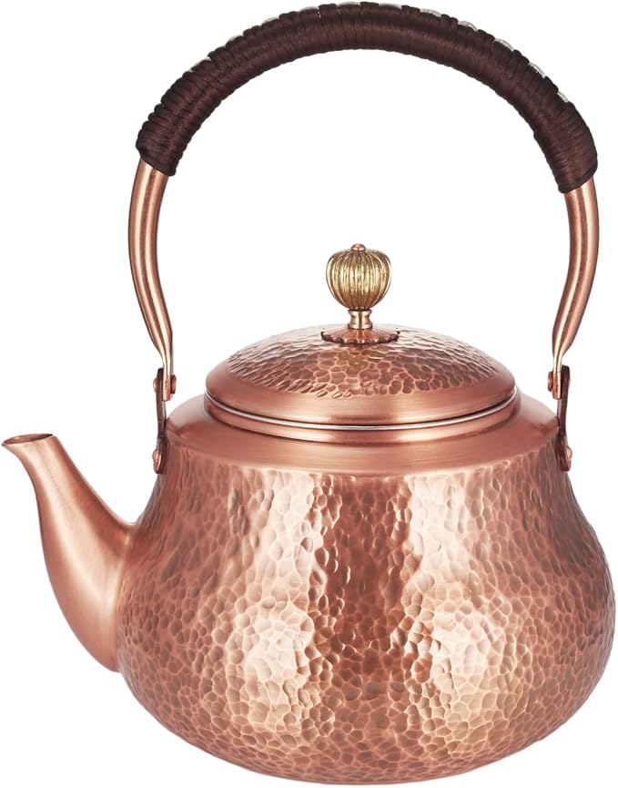 Handmade Copper Tea Kettle for Stove Top, Hammered Solid Pure Copper Teapot Made for Gasstove, 1200ml (Type-B)