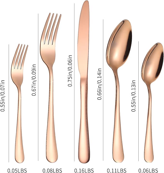 Copper Cutlery Modern Rose Gold Silverware Set Stainless Steel Flatware 60 Pieces Service 12 People for Home Restaurant Kitchen Utensils Parties