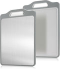 VOCOSTE Double-Sided Stainless Steel Cutting Board, Hygienic Kitchen Board for Meat, Fruits & Vegetables, Dishwasher Safe, Families with Children and Elderly, Gray