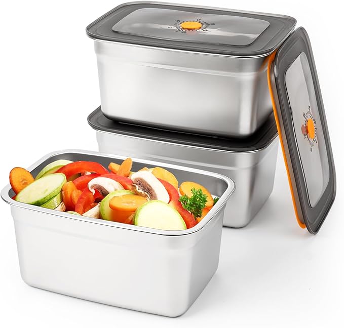 3 PCS Stainless Steel Food Storage Containers(94oz) with Lids Leak Proof & Airtight | Stainless steel freezer Containers,Airtight Bento Lunch Box,For Meal Prep,Fruit,Snack,Freezer