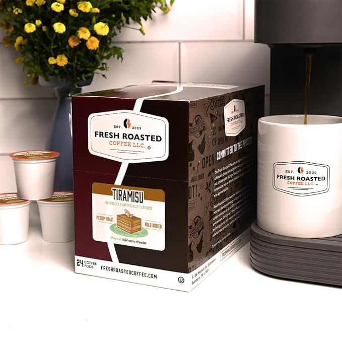 Fresh Roasted Coffee, Tiramisu, Flavored Coffee Pods, 72 Count