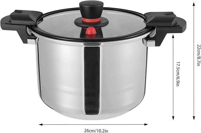 Pressure Cooker, 7.4Qt Large Capacity Stainless Steel Pressure Cooker, 60Kpa Fast Pressure Pot with Glass Lid for Gas & Induction Stoves