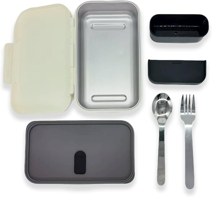 Stainless Steel Small Bento Box for Adults - Leakproof Microwave Safe Lunch Box for Work, Meal Prep and On the Go with Utensils & Bag (White), Compact-Sized for Moderate Appetites
