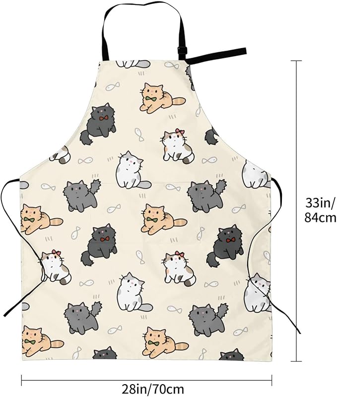 Cute Cat Apron Adjustable with 2 Pockets Cooking Kitchen Aprons for Men Women Outdoors Baking Chef Apron